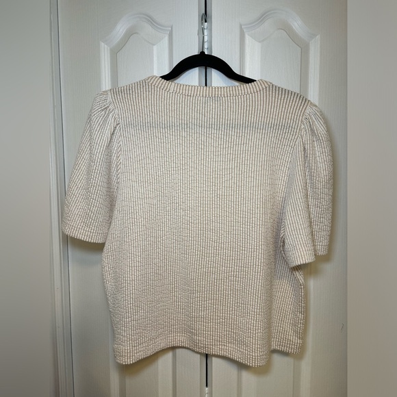 Club Monaco - Casual Simple Gingham Yacht Cream Short Sleeve Knit Top in Size L - Picture 2 of 6